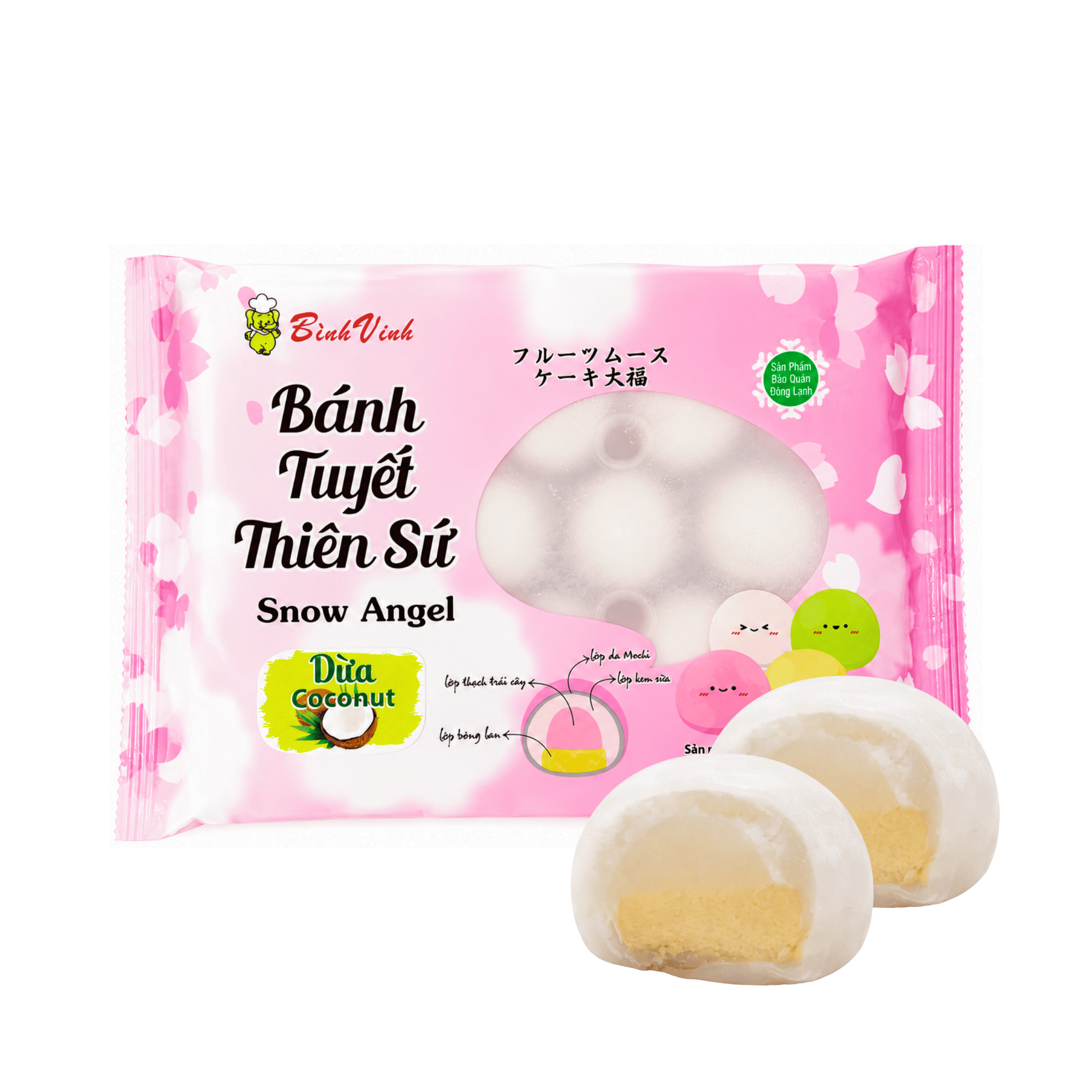 bánh mochi tuyết thiên sứ vị dừa gói 300g (9 bánh) bánh mochi tuyết thiên sứ vị dừa gói 300g (9 bánh)