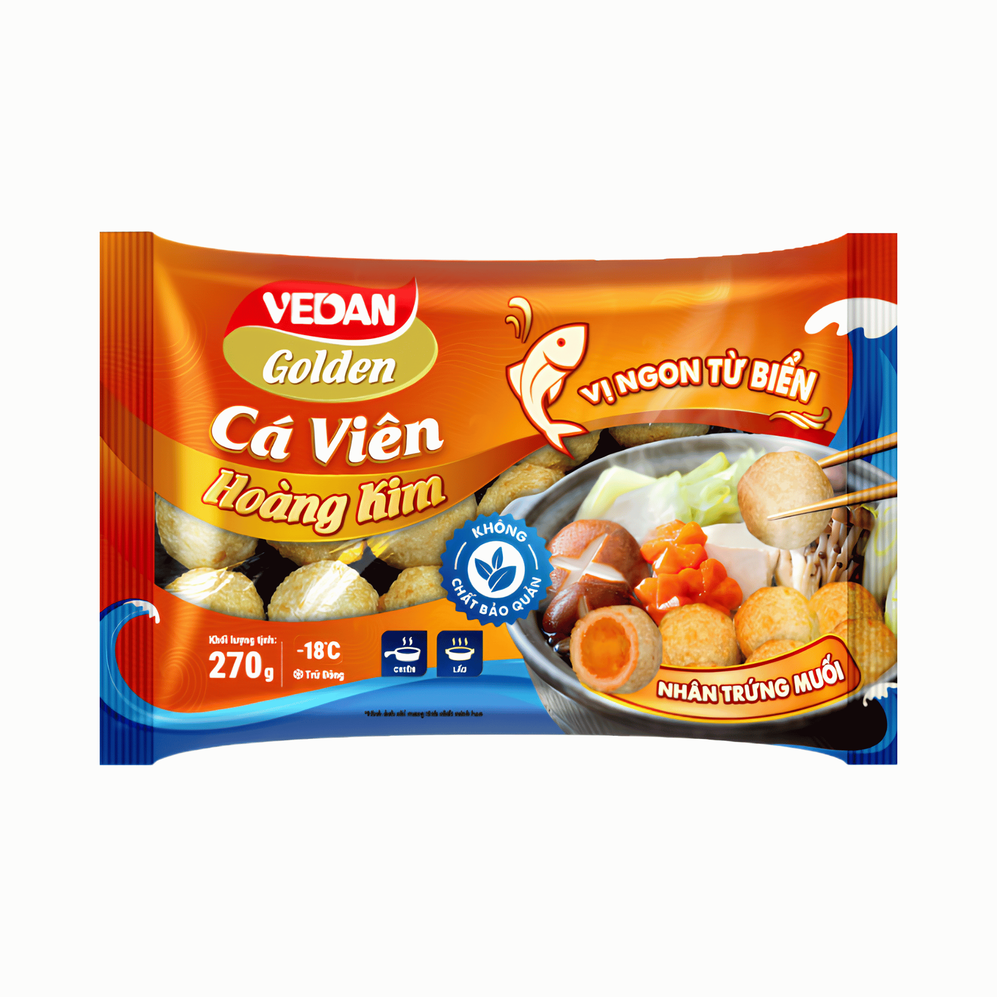 cá viên hoàng kim vedan (nhân trứng muối) gói 270g cá viên hoàng kim vedan (nhân trứng muối) gói 270g