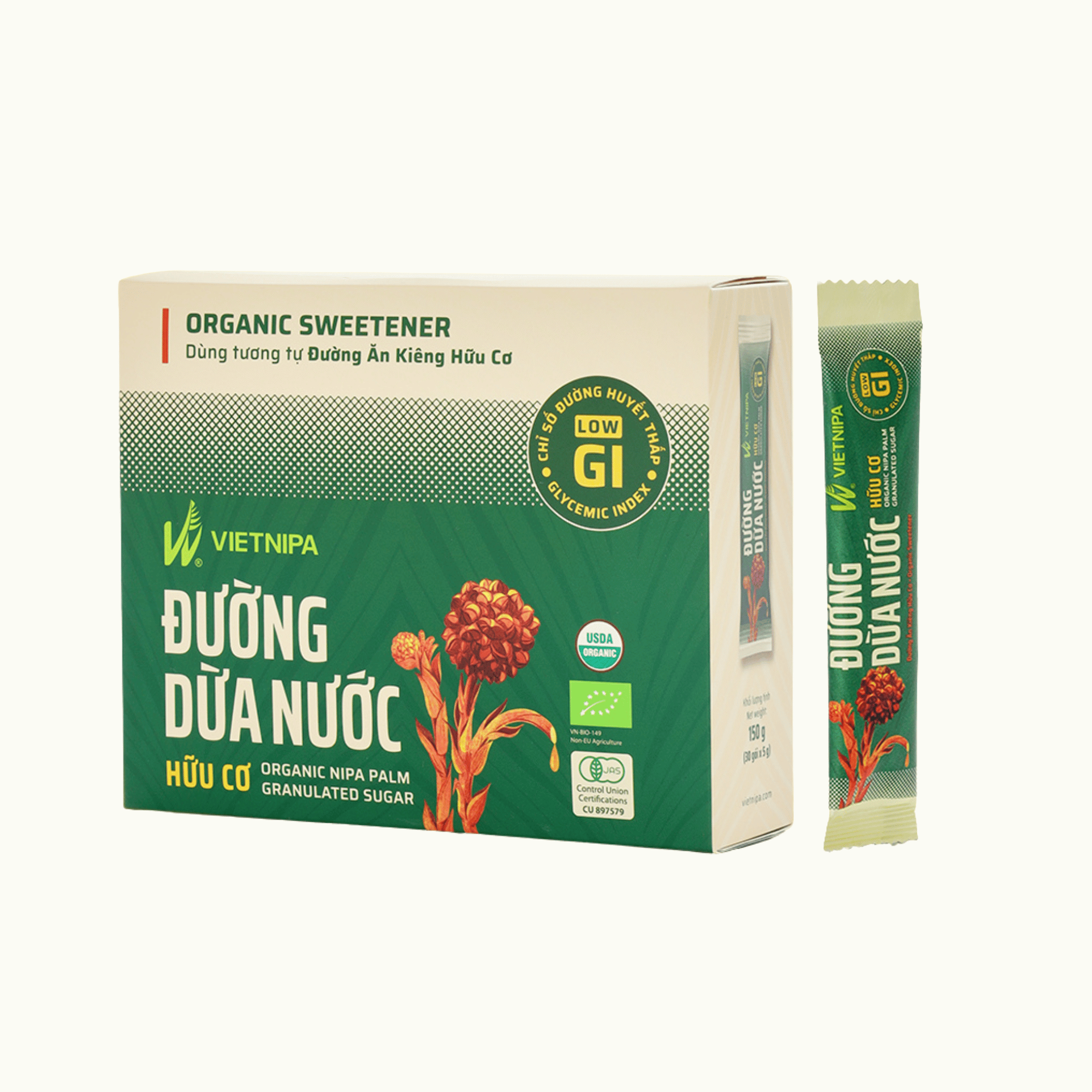 Đường dừa nước hữu cơ vietnipa hộp 30 gói 5g Đường dừa nước hữu cơ vietnipa hộp 30 gói 5g